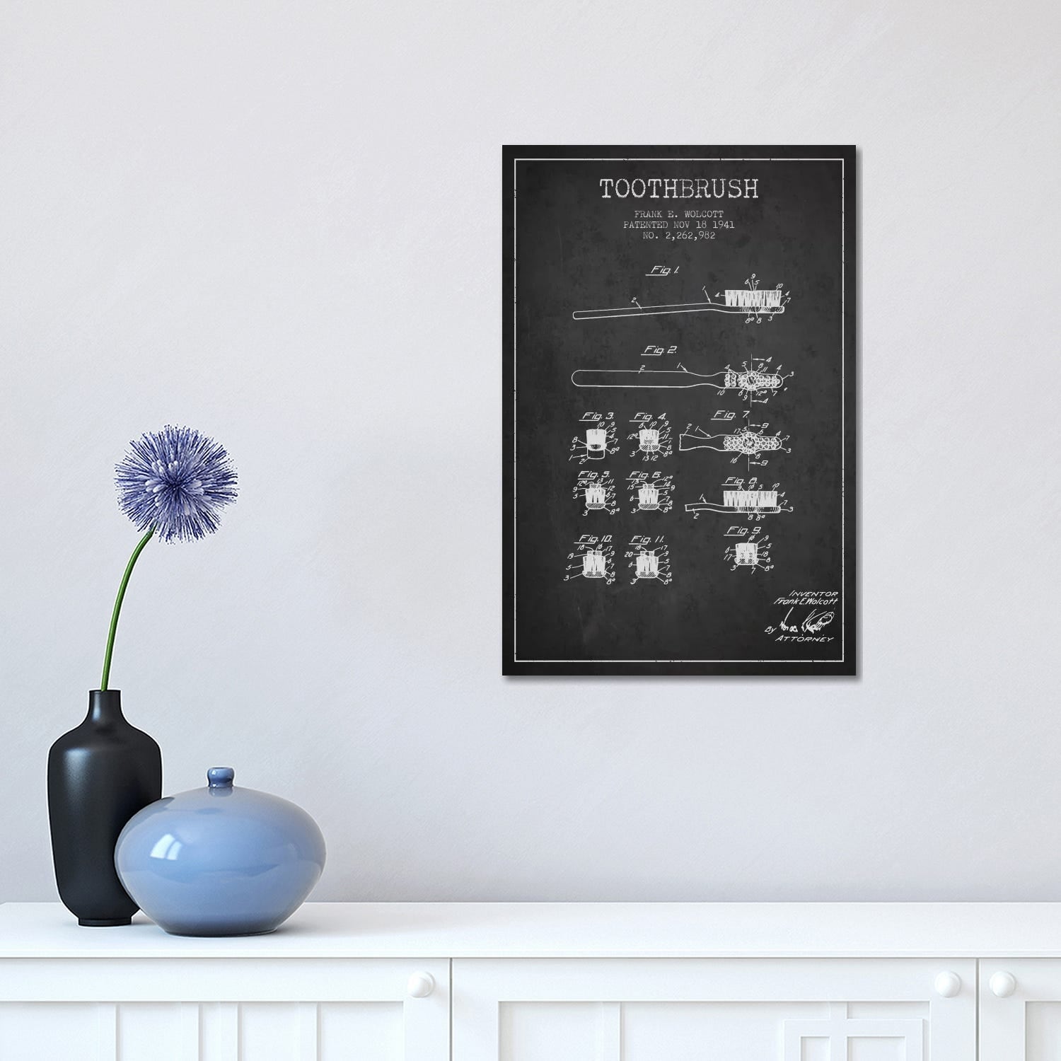 Icanvas Toothbrush Charcoal Patent Blueprint By Aged Pixel Canvas Print