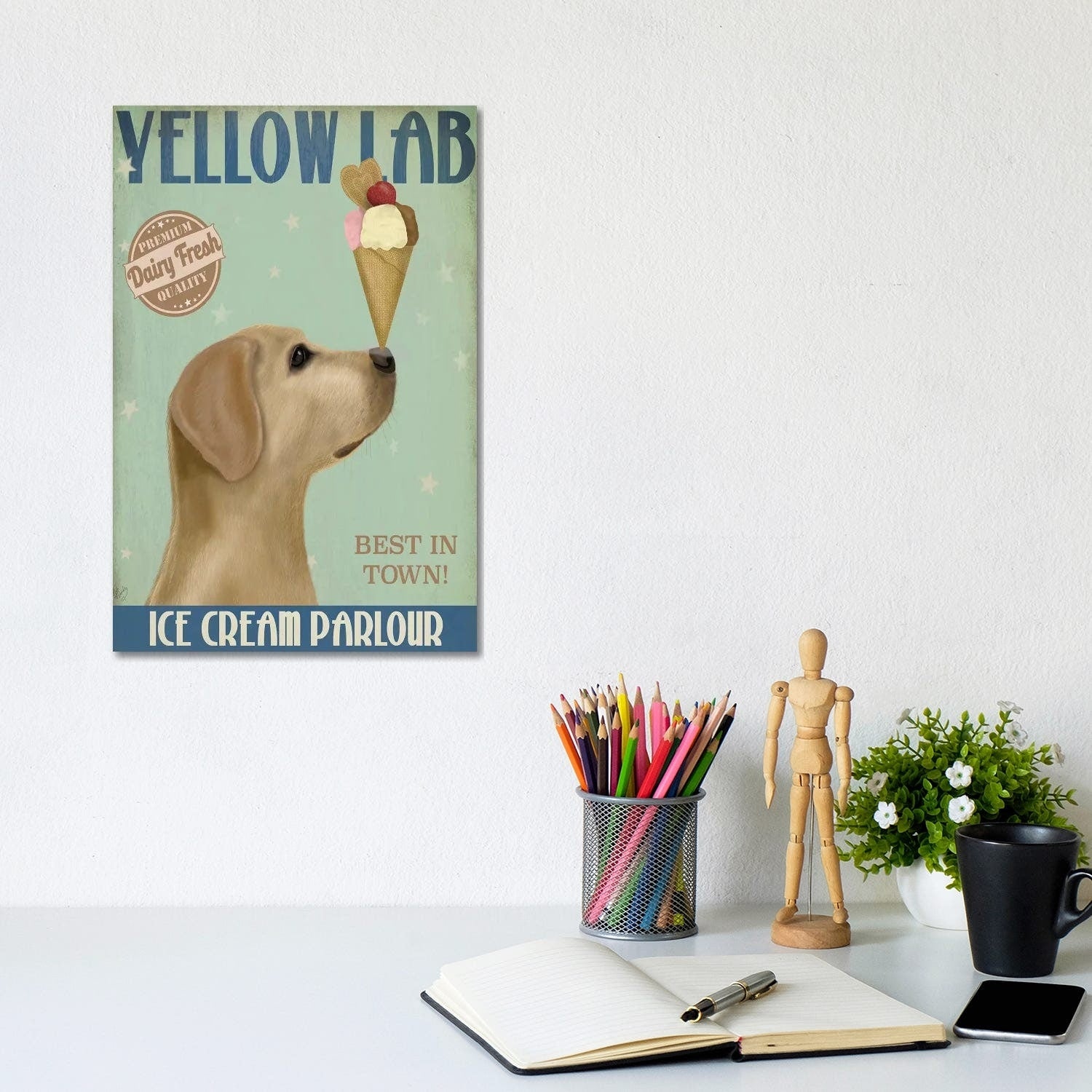 Icanvas Yellow Labrador Ice Cream By Fab Funky Canvas Print
