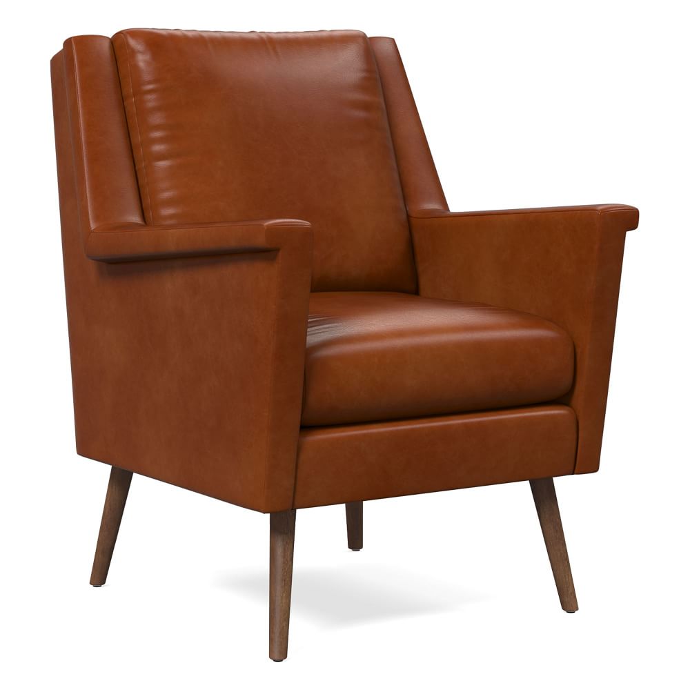 Carlo Leather Mid-Century Armchair - Wood Legs