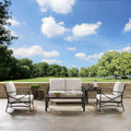 Kaplan 5 Pc Outdoor Seating Set With Oatmeal Cushion Loveseat Two Chairs Coffee Table Side Table