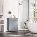 Kleankin Freestanding Bathroom Storage Cabinet Organizer Floor Tower With 2 Door 2 Drawers Adjustable Shelf Grey