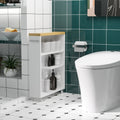 Kleankin Slim Bathroom Cabinet With Castor Wheels Storage Organizer And Wood Shelves To Fit In Small Spaces White