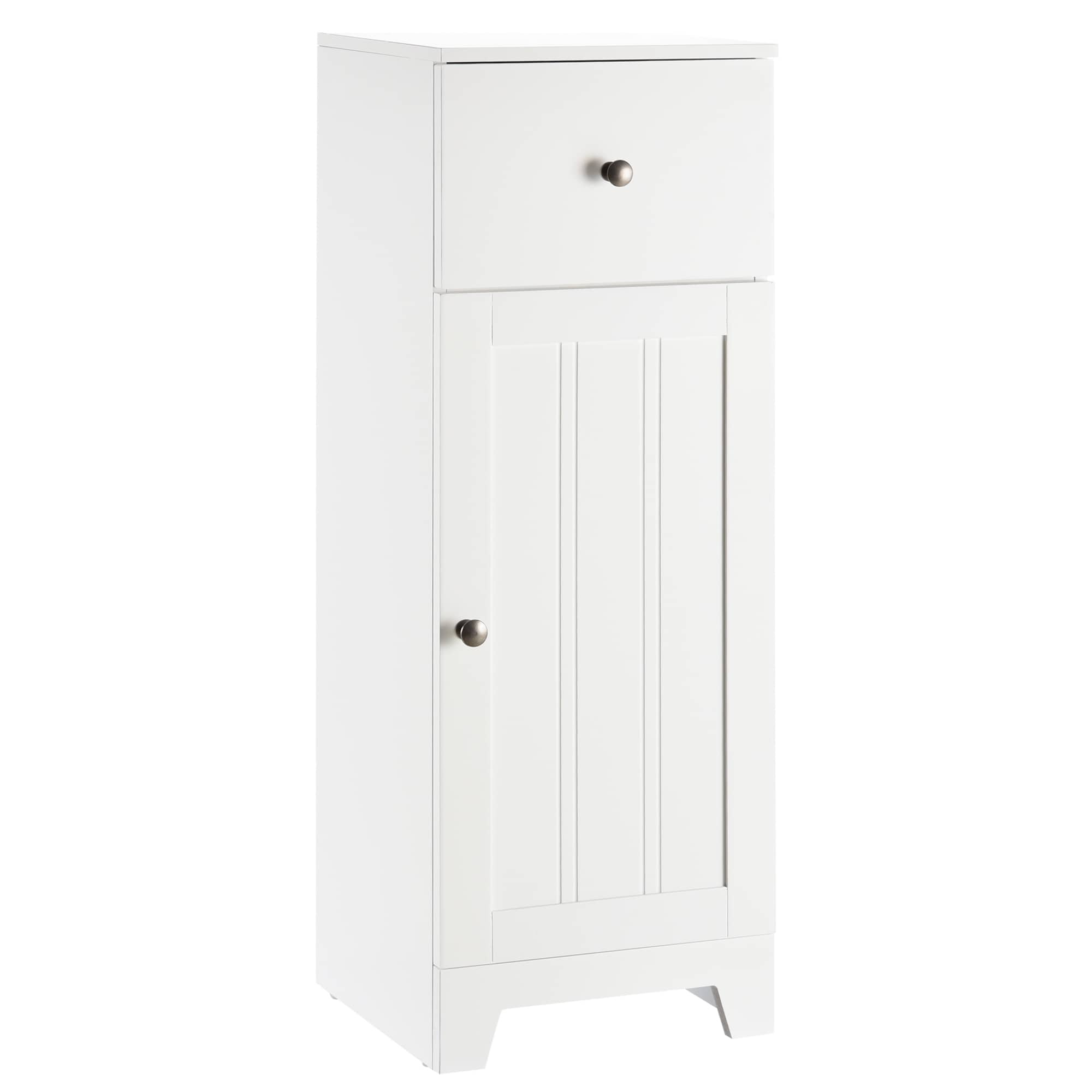 Kleankin Small Floor Storage Bathroom Cabinet Organizer With 1 Storage Drawer And Interior Adjustable Shelf White