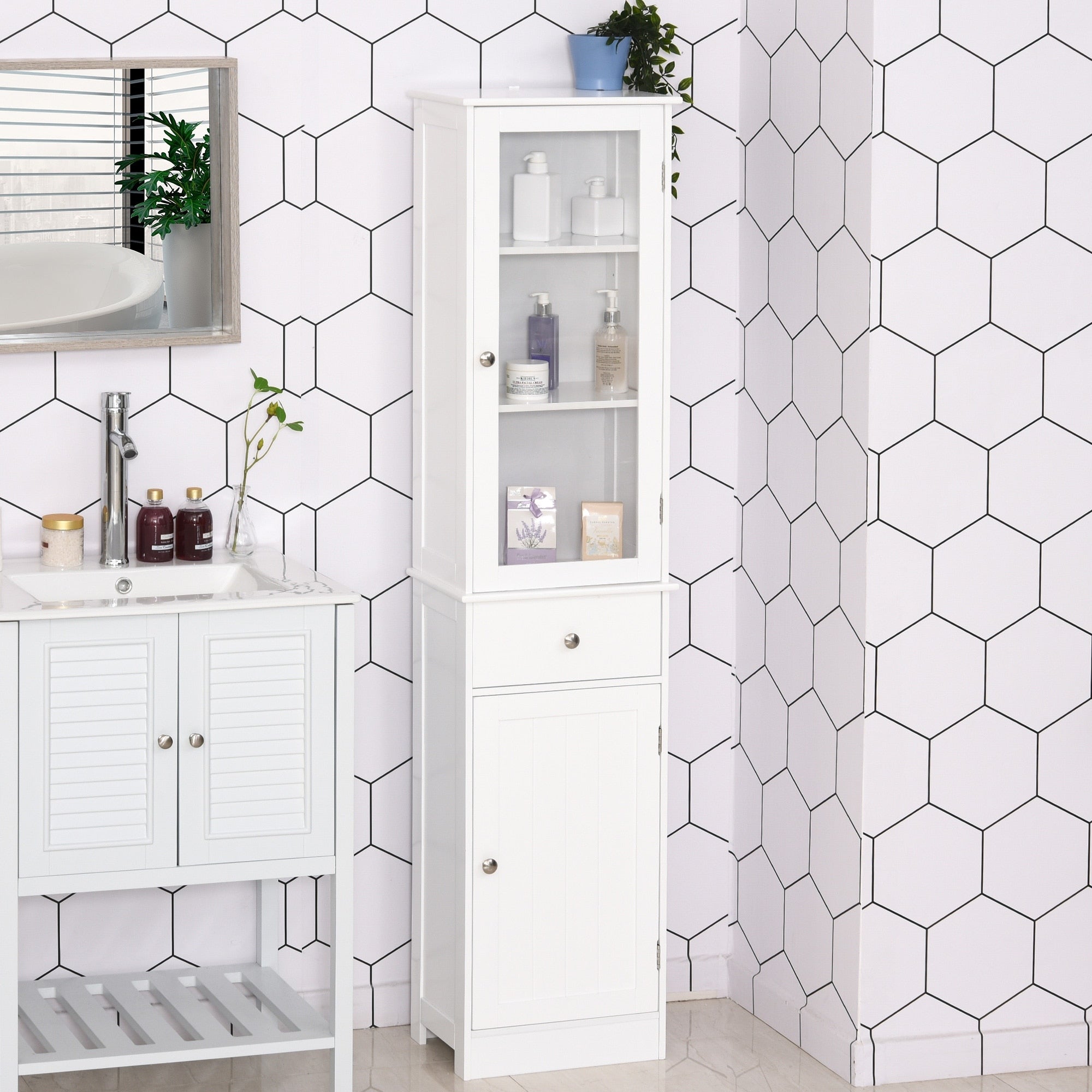 Kleankin Storage Cabinet With Doors And Shelves Perfect For Bathroom Living Room Kitchen Or Office Space White