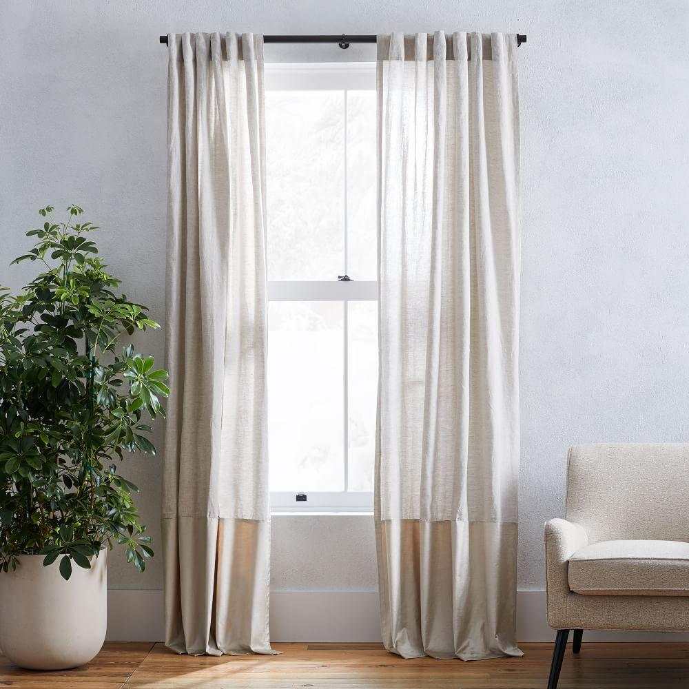 European Flax Linen & Luster Velvet Curtain - Natural/Sand