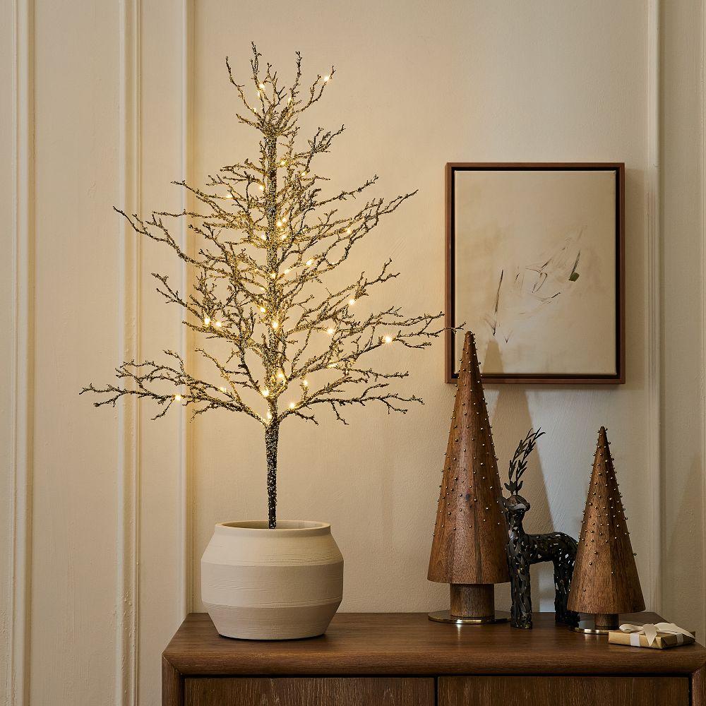 Pre-Lit Faux Potted Glitter Branch Tabletop Tree