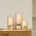 Marti Mid-Century Modern Glass & Wood Lanterns