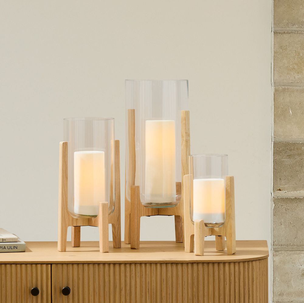 Marti Mid-Century Modern Glass & Wood Lanterns