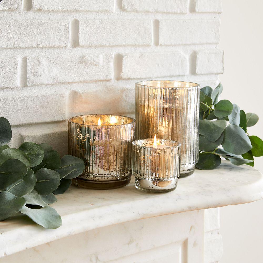 Mercury Glass Fluted Candles - Cypress Sage