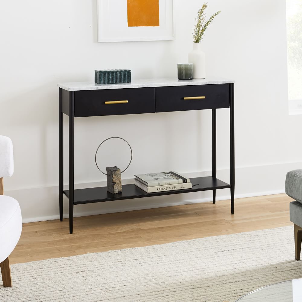 Metalwork Console With Marble Top - Hot-Rolled Steel Finish