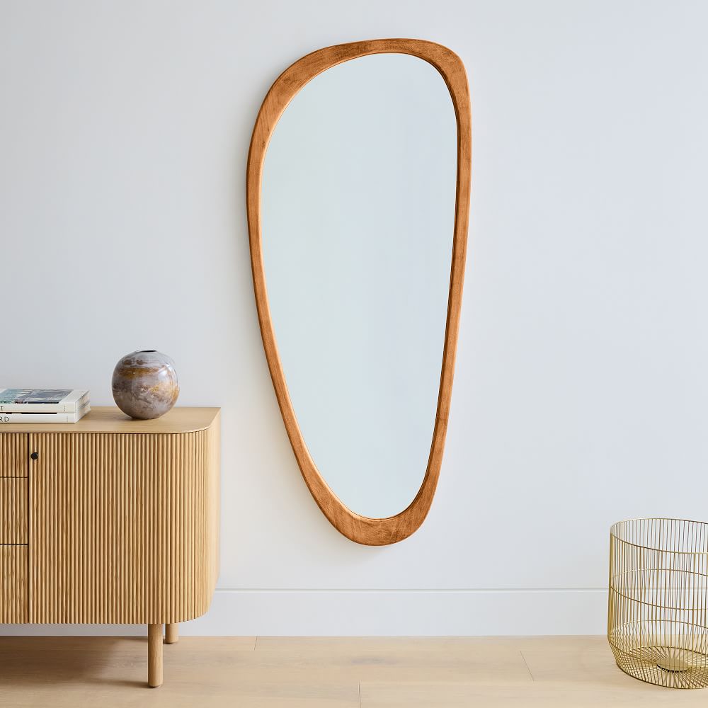 Mid-Century Modern Asymmetrical Wood Floor Mirror