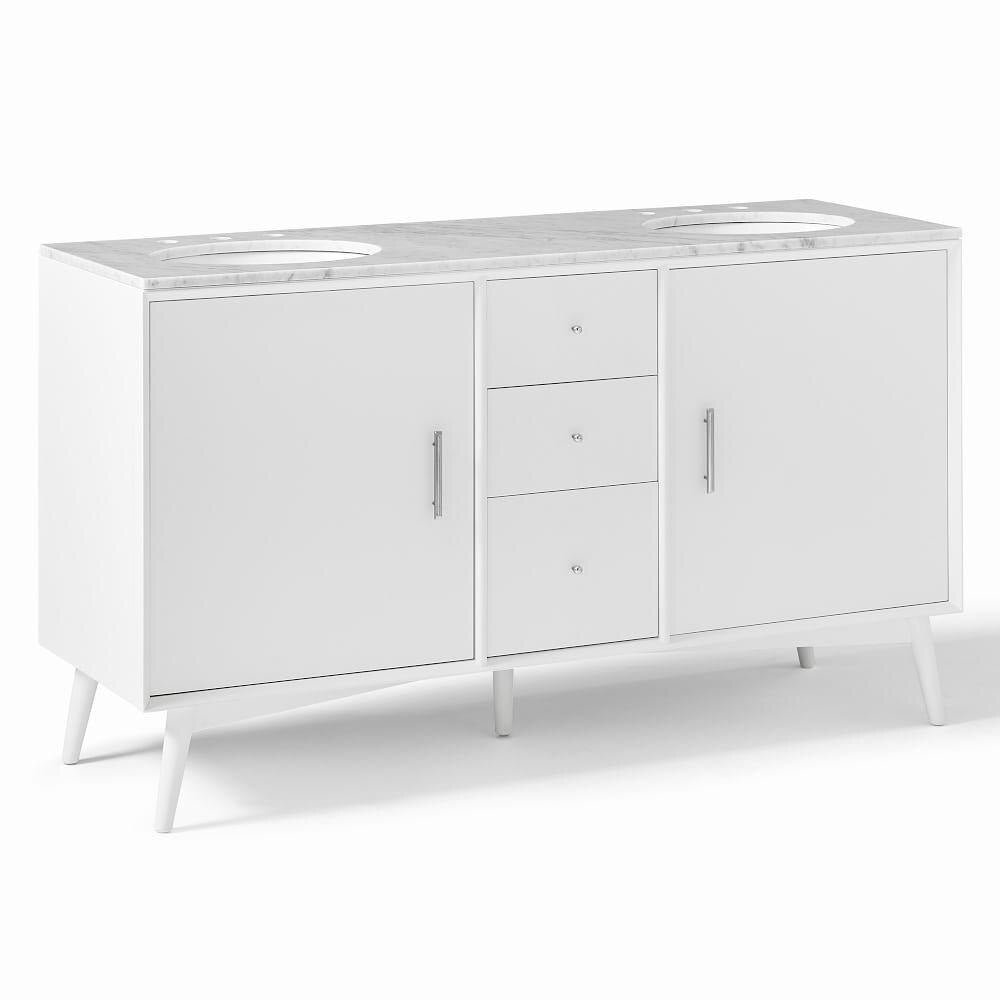 Mid-Century Modern Double Bathroom Vanity - White
