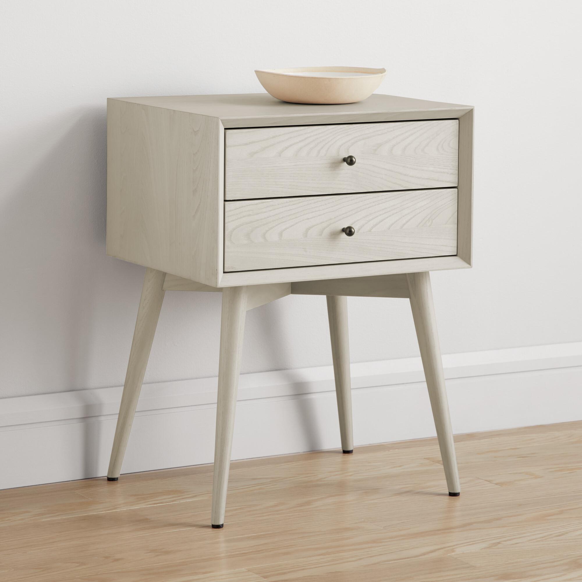 Mid-Century Modern Closed Bedside Table (46 cm) - Pebble