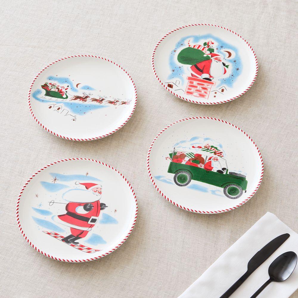 Mid-Century Santa Salad Plates (Set of 4)