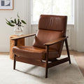 Mid-Century Modern Show Wood High-Back Leather Armchair