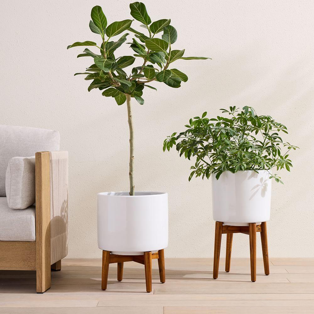Mid-Century Turned Wood Indoor/Outdoor Planters