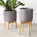 Mid-Century Modern Turned Wood Planters - Ash