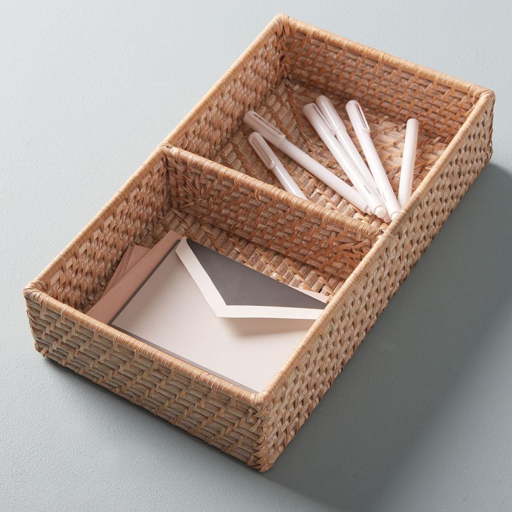 Modern Weave Basket w/ Divider - Whitewashed
