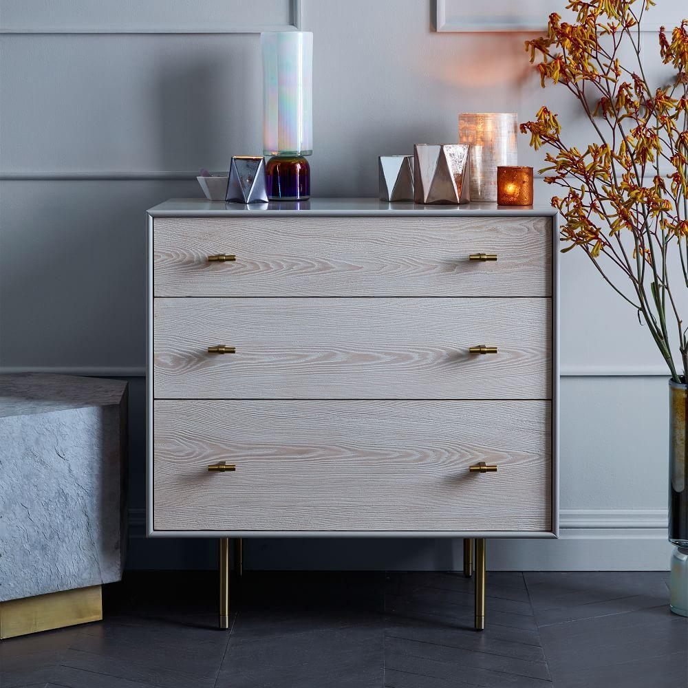 Modernist Wood + Lacquer 3-Drawer Chest, Winter Wood