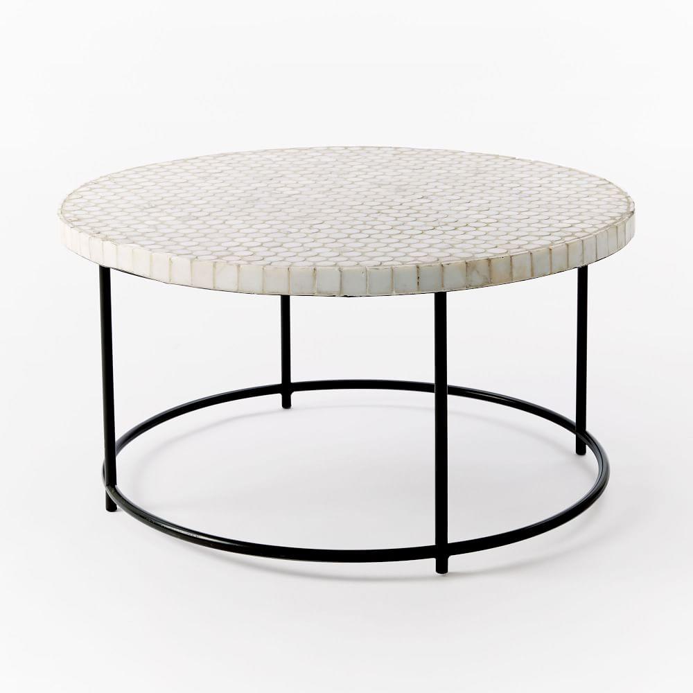 Mosaic Tiled Garden Coffee Table - White Marble/Antique Bronze