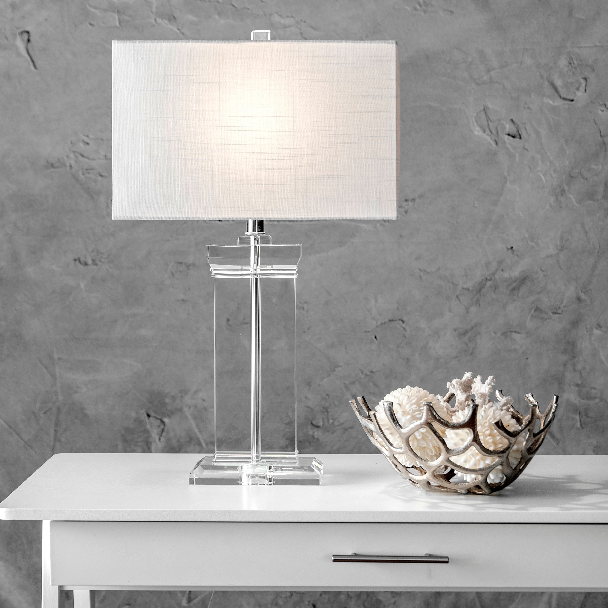 Watch Hill 25 Helena Crystal Ionic Column Cotton Shade Table Lamp