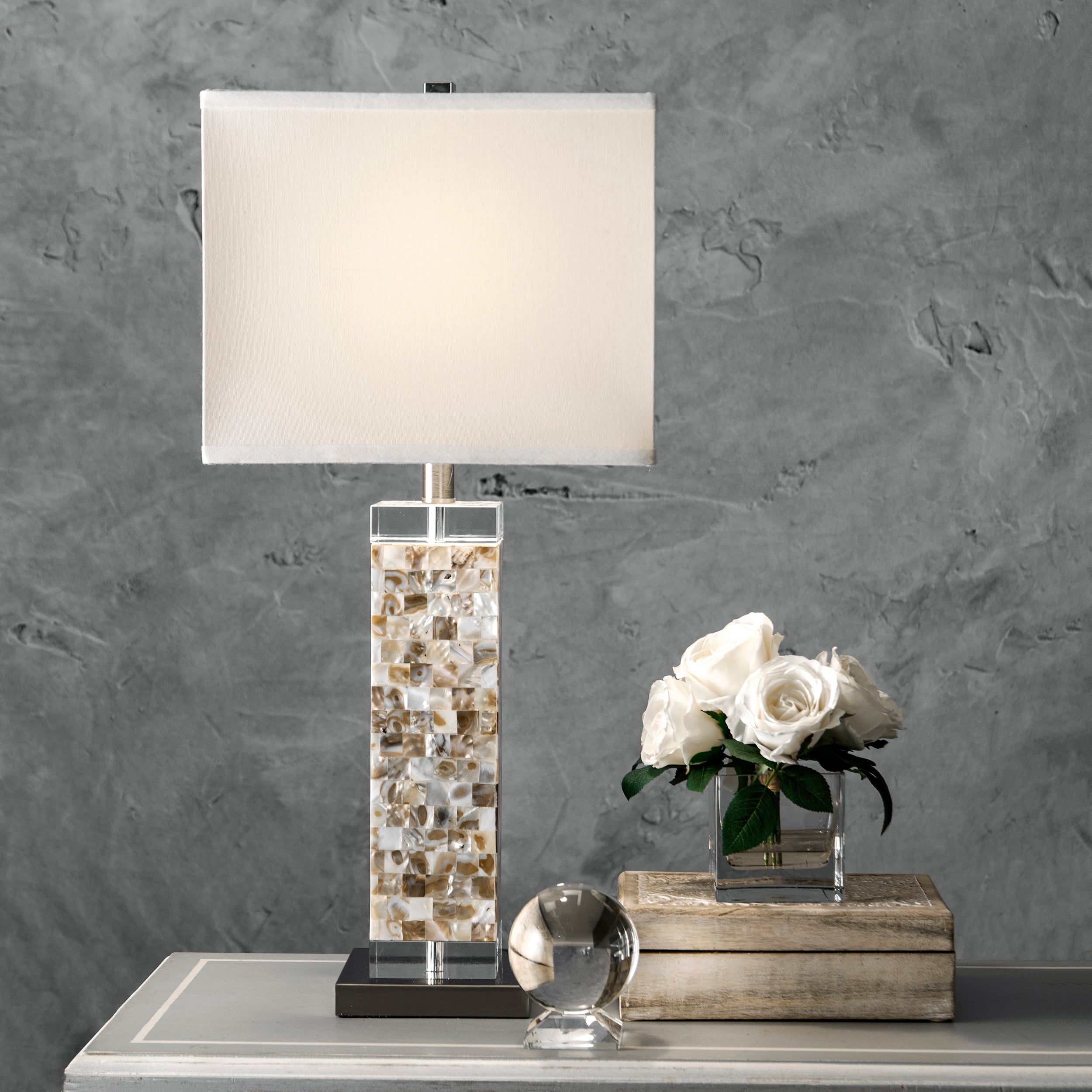 Watch Hill 29 Mosaic Shell Prism Linen Shade Table Lamp