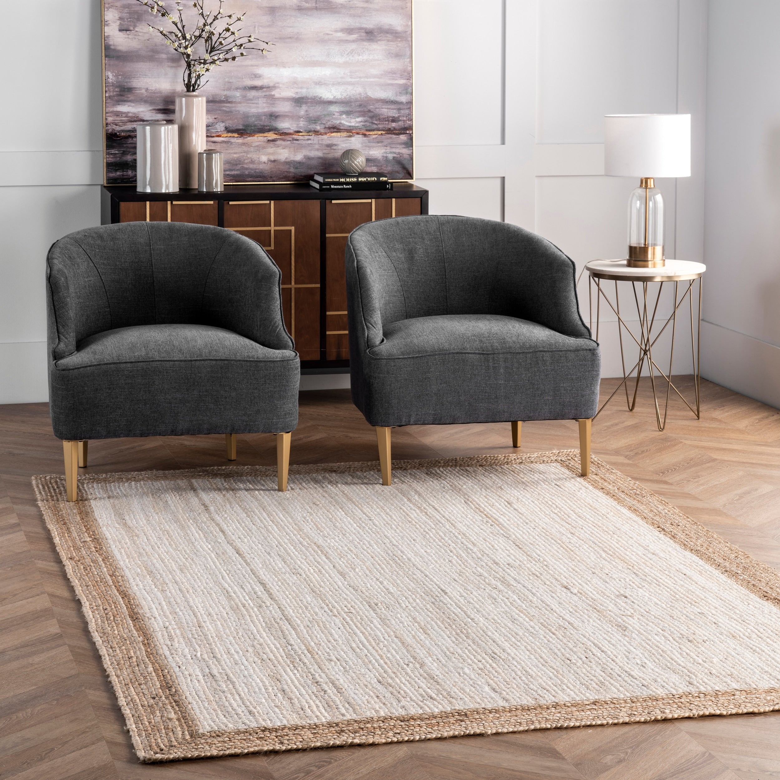 The Gray Barn Cinch Buckle Braided Reversible Border Grey Jute Area Rug 5 X 8