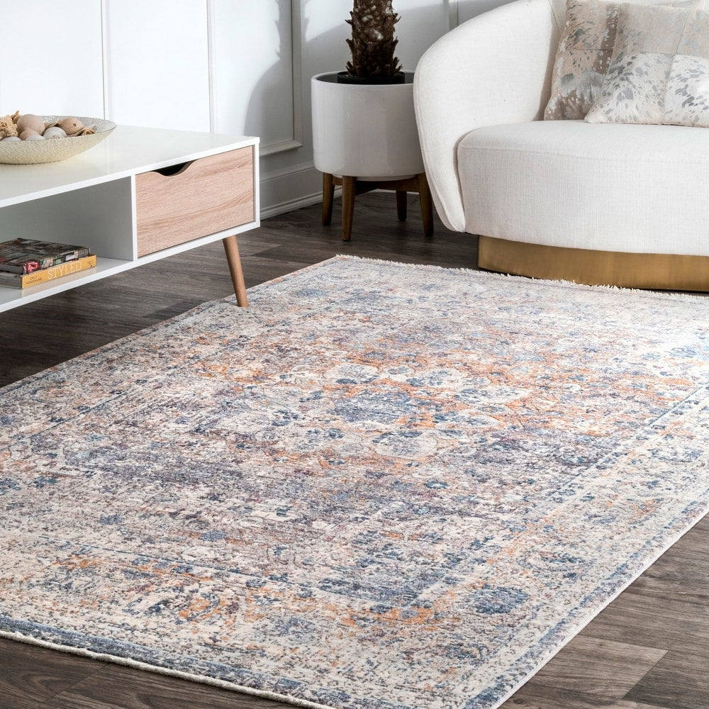 Nuloom Blue Traditional Mystique Medallion Ombre Shadow Fringe Area Rug 710 X 1010