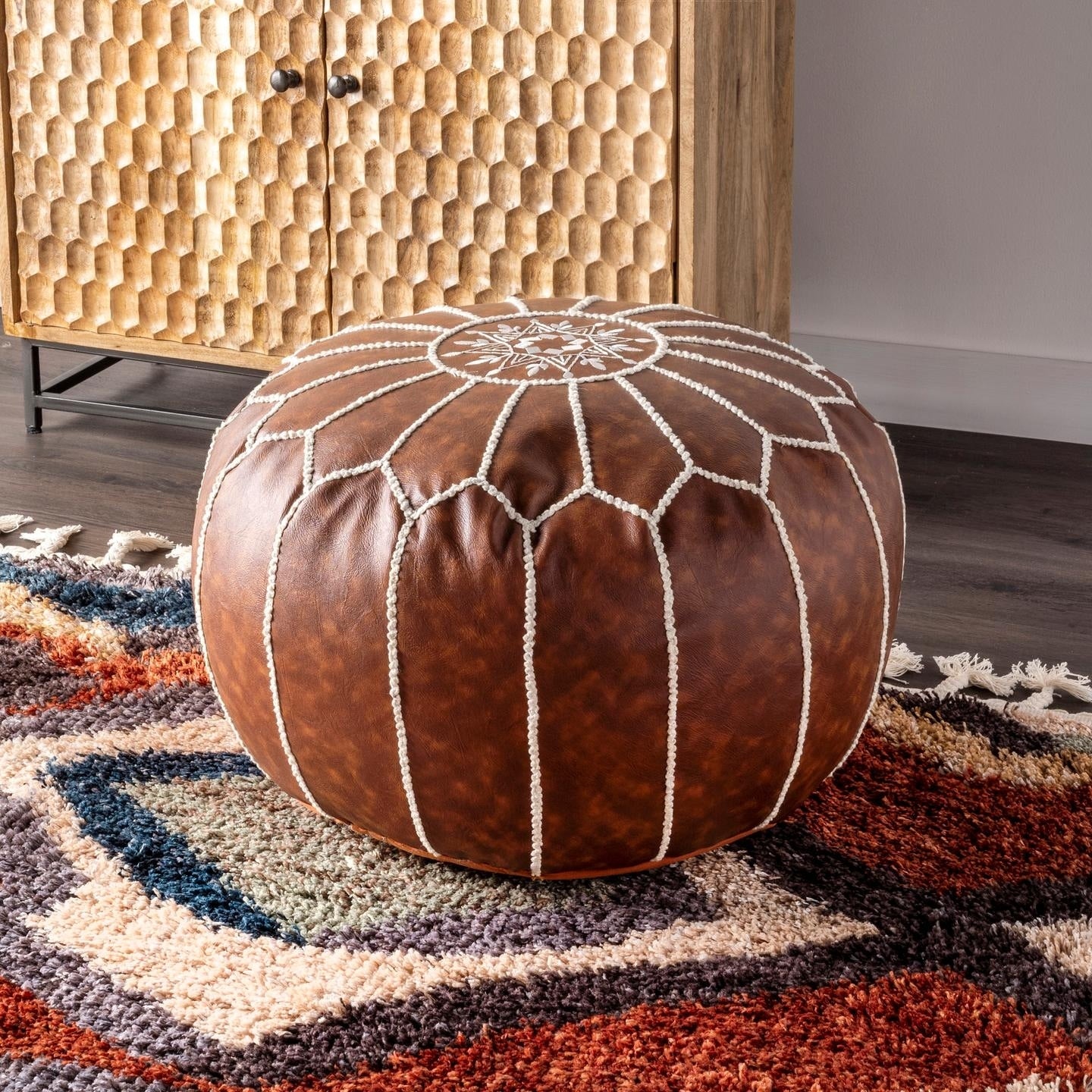 Nuloom Moroccan Faux Leather Pouf
