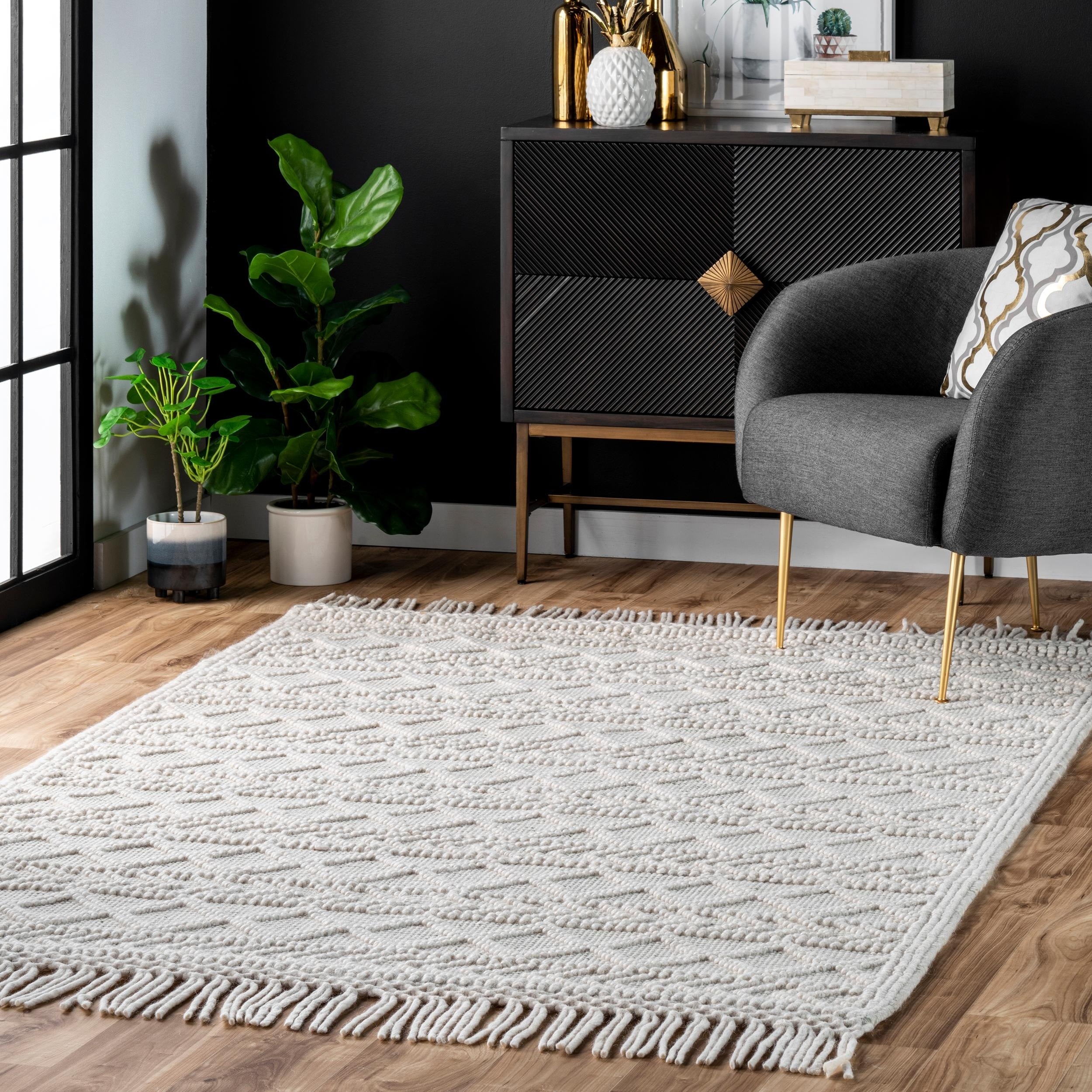 Nuloom Contemporary Handmade Flatweave Dot Aztec Indian Trellis Tassel Area Rug
