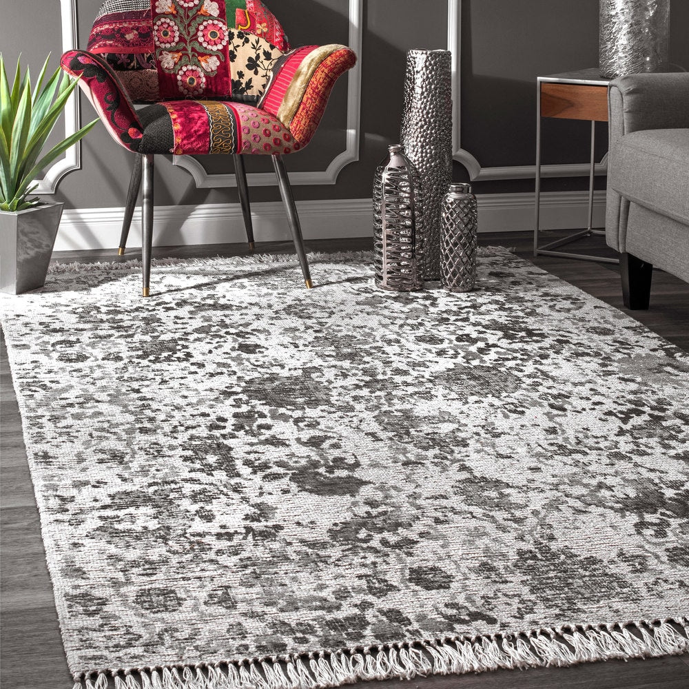 Nuloom Flatweave Urban Dentelle Fringe Grey Area Rug 76 X 96 76 X 96