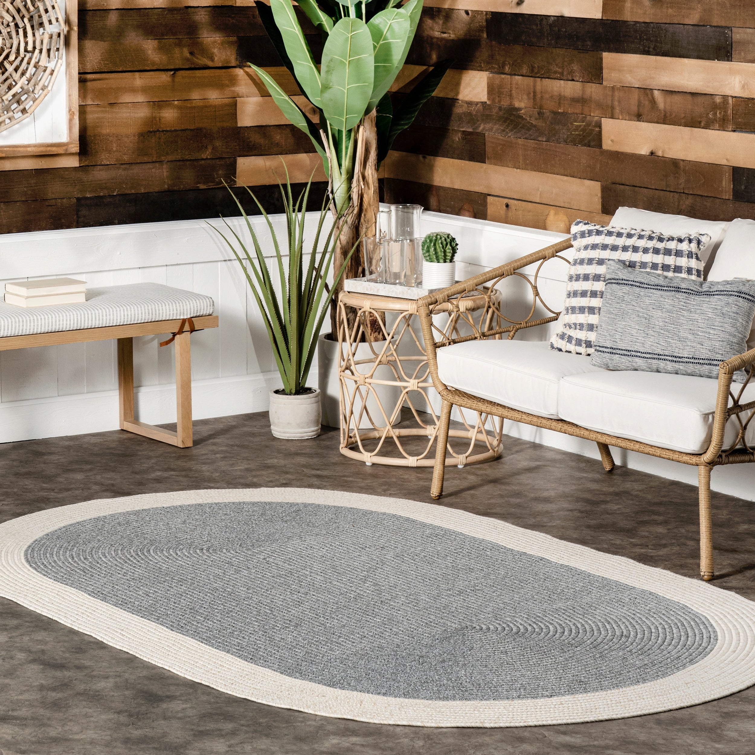 Nuloom Casual Handmade Braided Solid Border Grey Oval Rug 50 X 80 5 X 8 Oval