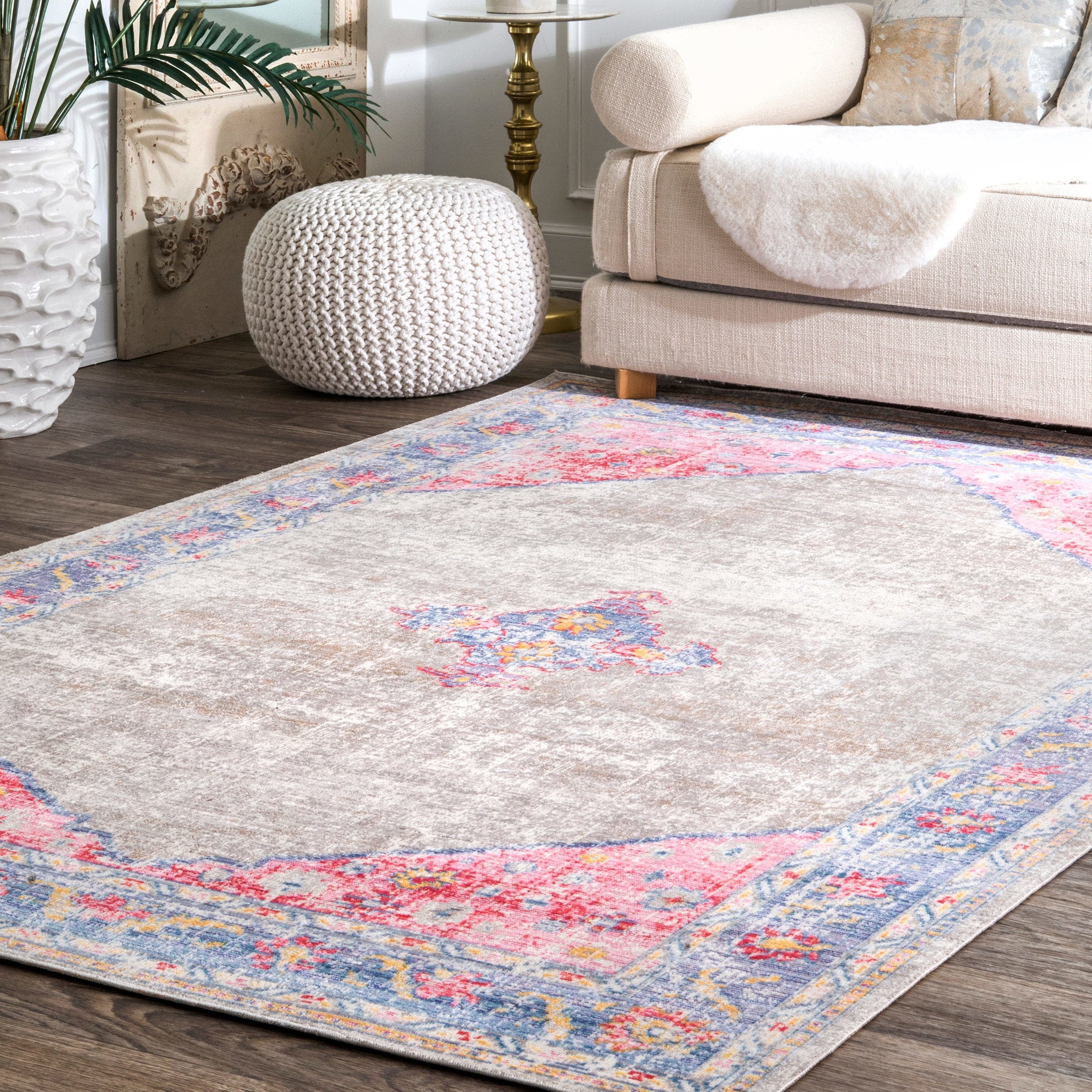 Nuloom Grey Transitional Classical Medallion Fadding Folktime Border Area Rug 43 X 66