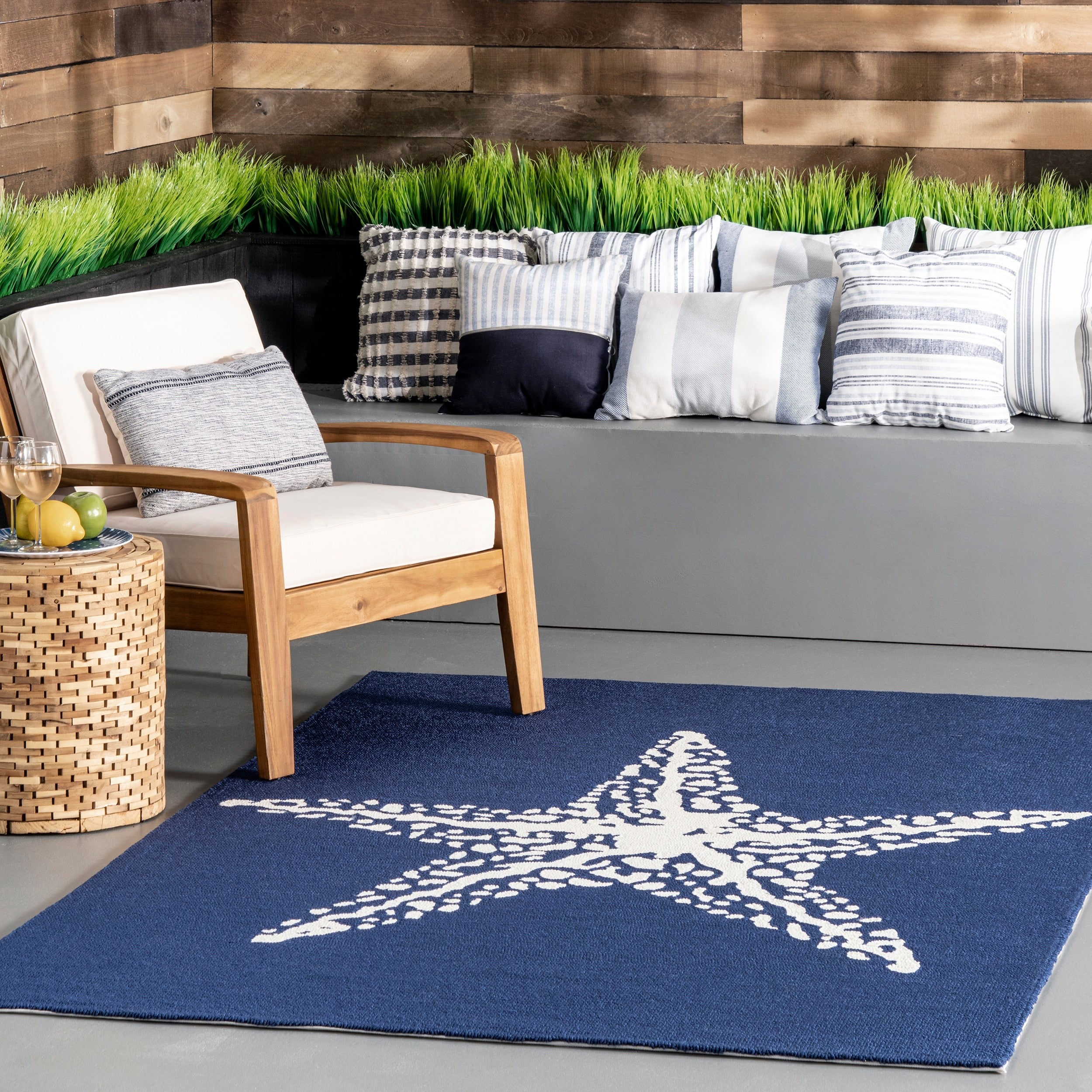 Nuloom Blue Handmade Indoor Outdoor Contemporary Coastal Starfish Area Rug 4 X 6 4 X 6