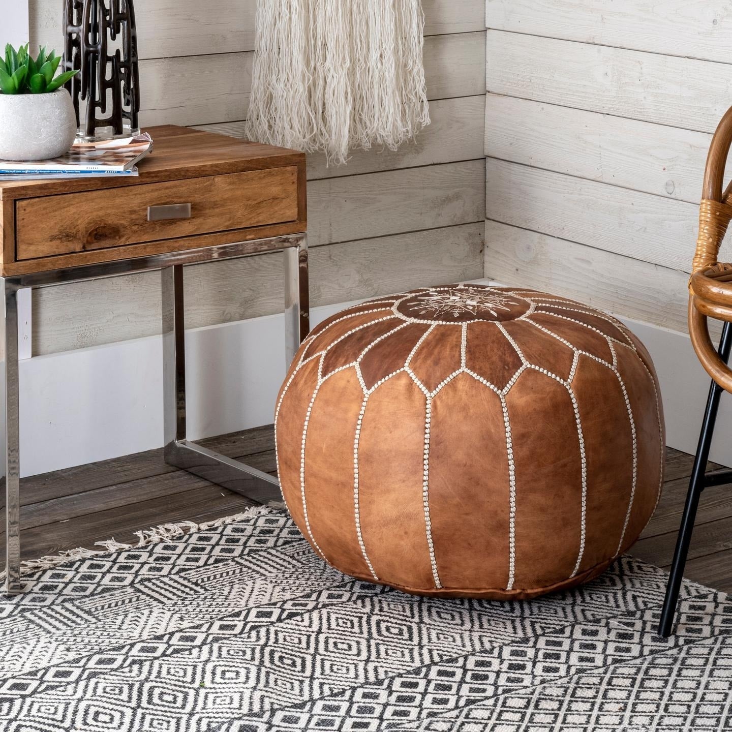 Moroccan Leather Ottoman Pouf