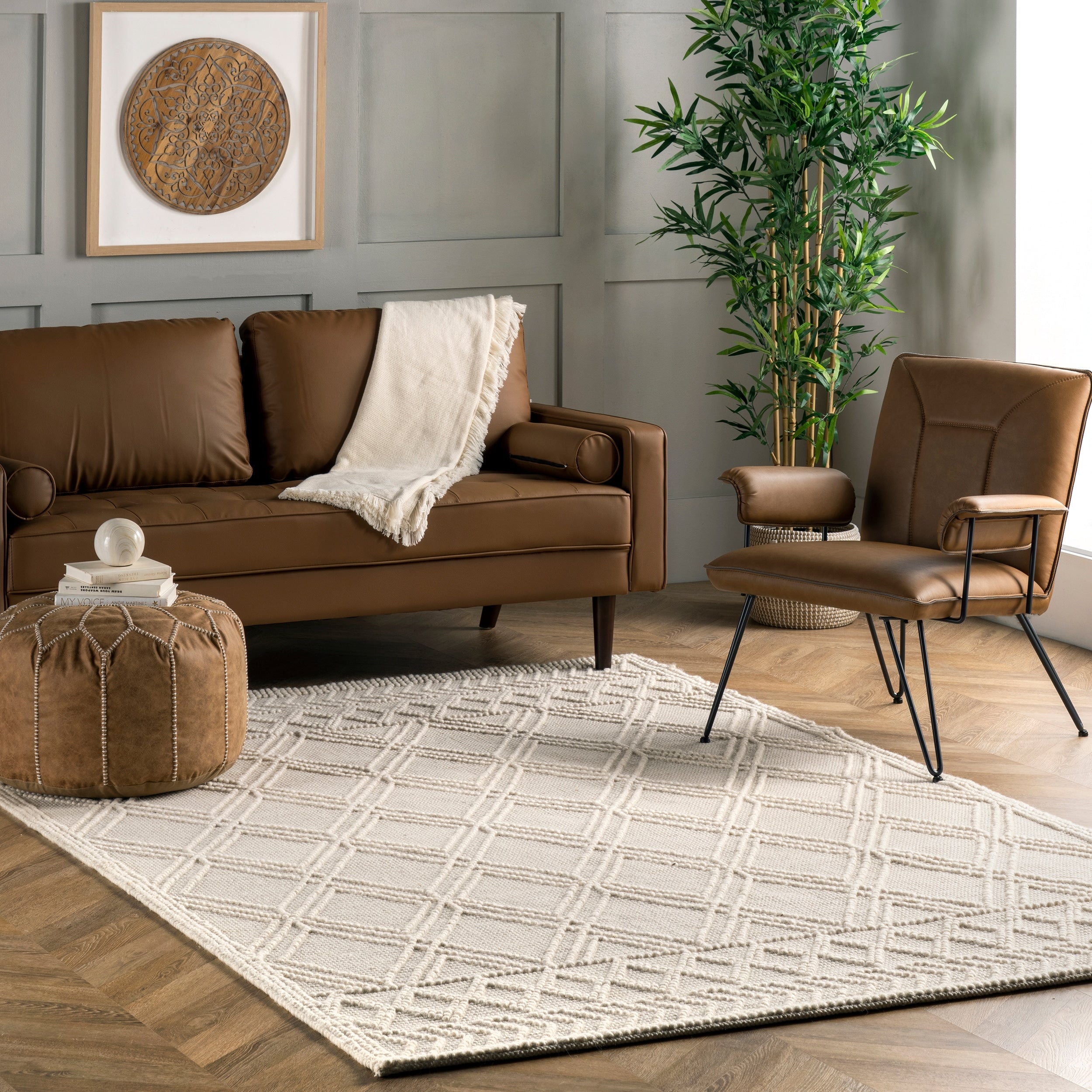 Brooklyn Rug Co Handmade Wool Cotton Contemporary Argyle Trellis Area Rug