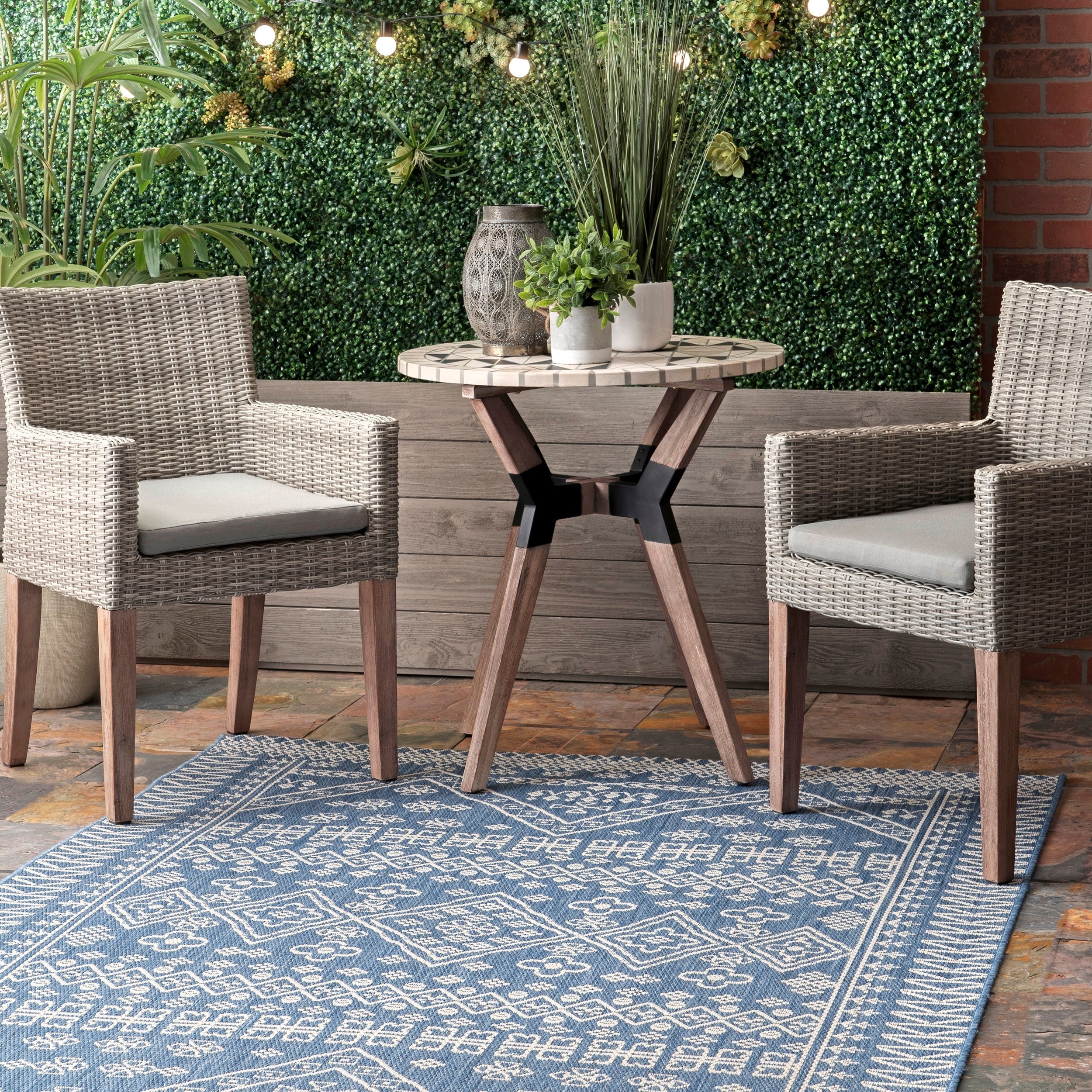 The Curated Nomad Cornelius Tribal Floral Diamonds Blue Area Rug 63 X 92