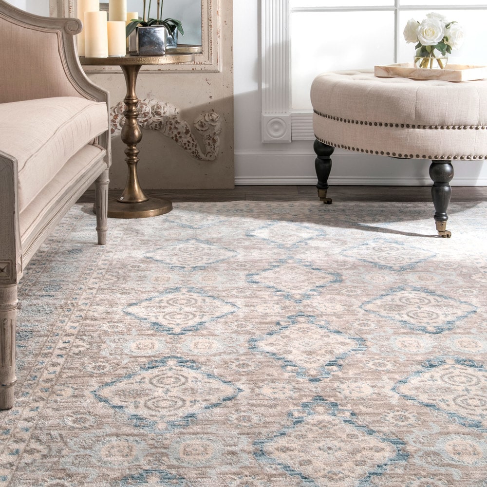 Nuloom Traditional Ornamental Diamonds Ivory Blue Taupe Rug 67 X 9 67 X 9