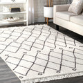 Nuloom Off White Contemporary Cabin Diamond Moroccan Tassel Area Rug 5 X 8