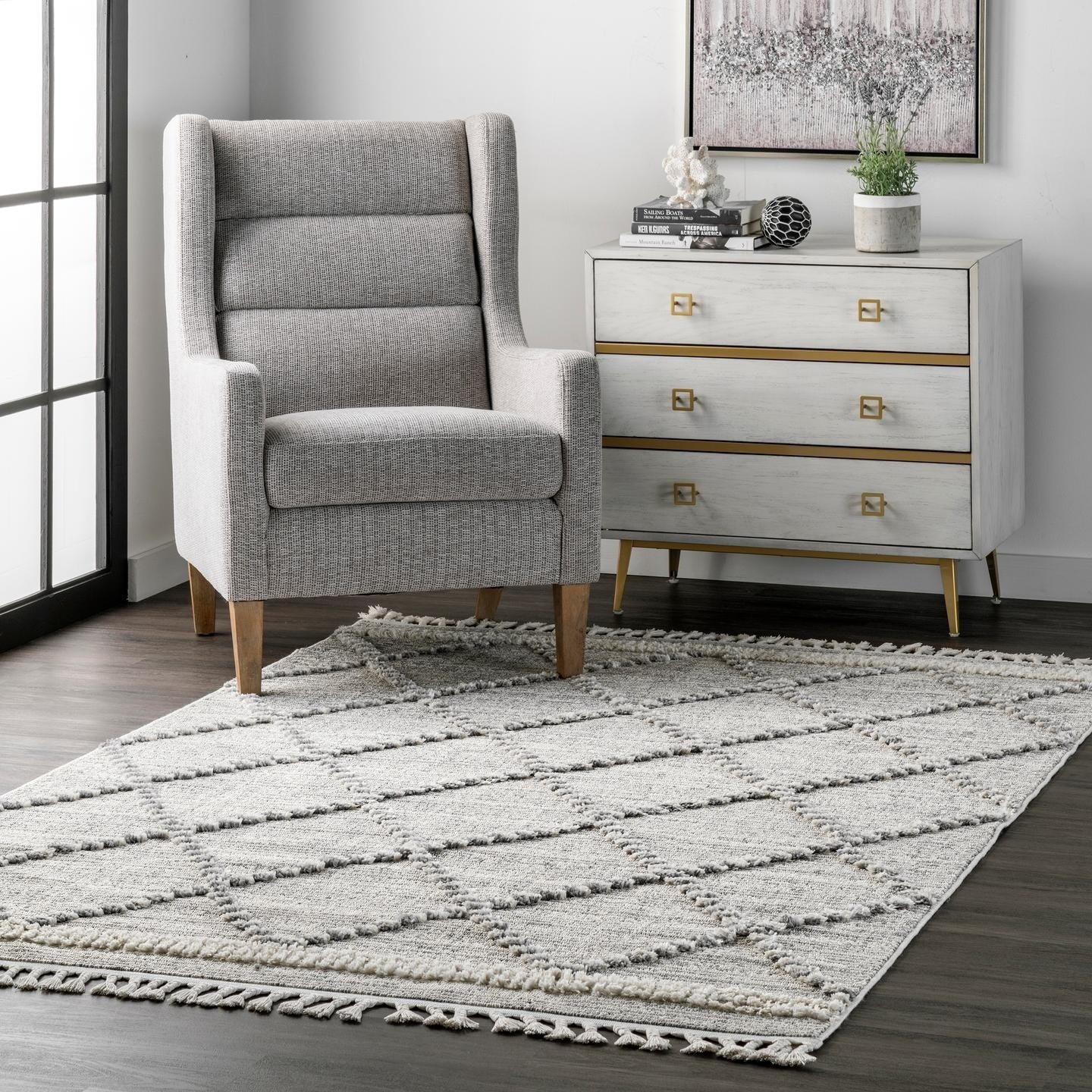 Nuloom Skylar Textured Cable Trellis Tassel Area Rug 5 3 X 7 7