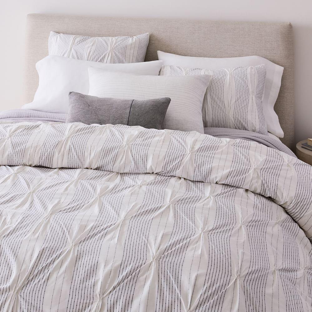 Organic Cotton Striped Pintuck Duvet Cover & Pillowcases