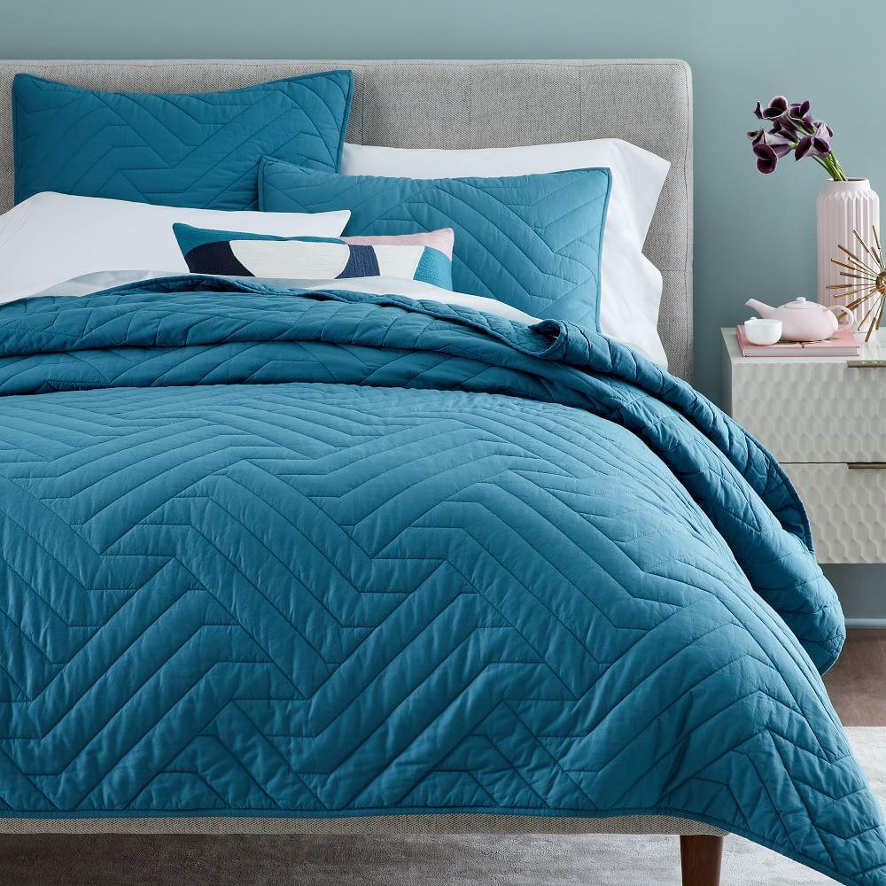 Organic Deco Bedspread + Pillowcases - Blue Teal