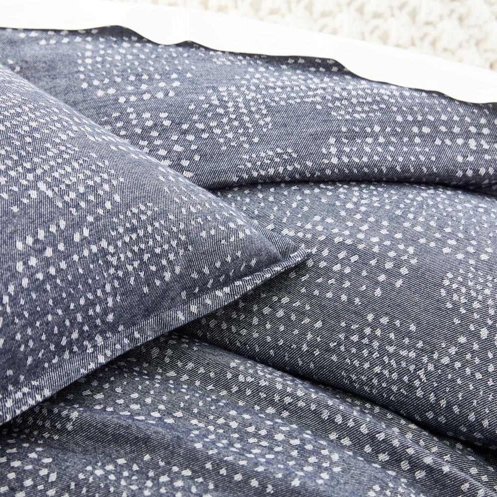 Organic Flannel Dotted Jacquard Duvet Cover & Pillowcases - Midnight