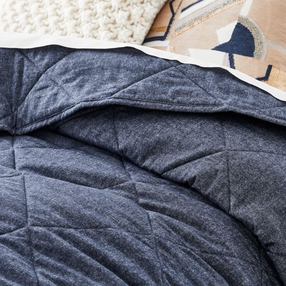 Organic Flannel Solid Bedspread & Pillowcases - Midnight