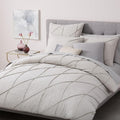 Organic Pleated Grid Duvet Cover & Pillowcases - Light Grey