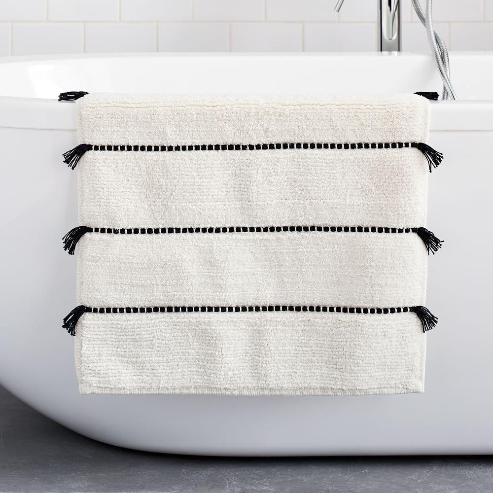Organic Tassel Stripe Bath Mat - Frost Grey