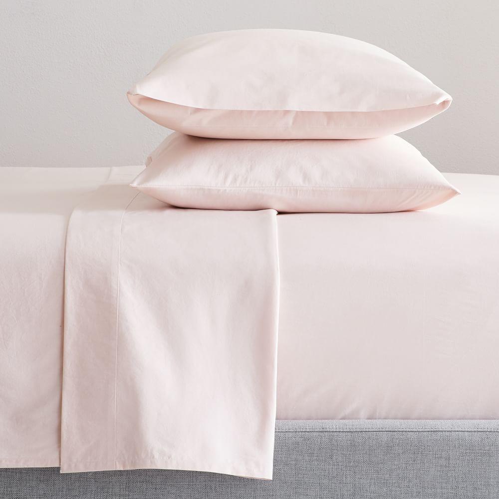 Organic Washed Cotton Percale Sheets - Pink Champagne