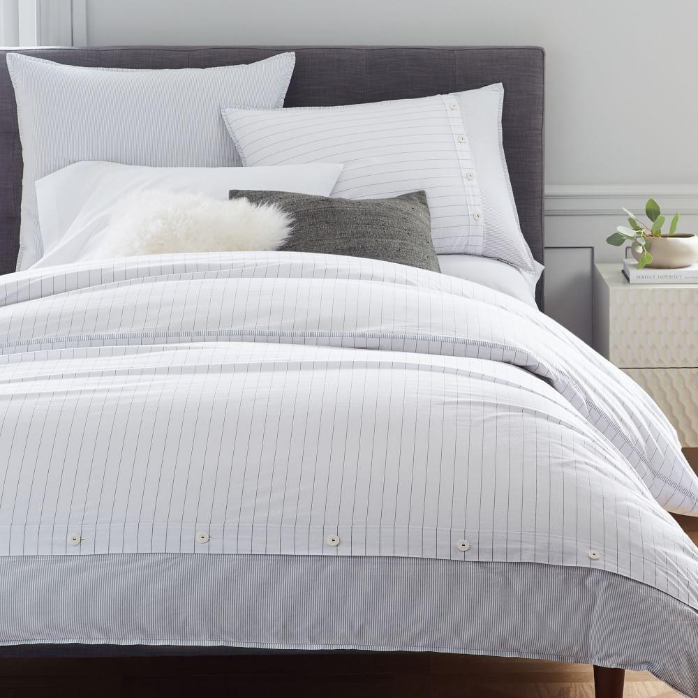 Organic Washed Cotton Stripe Duvet Cover & Pillowcases - Slate