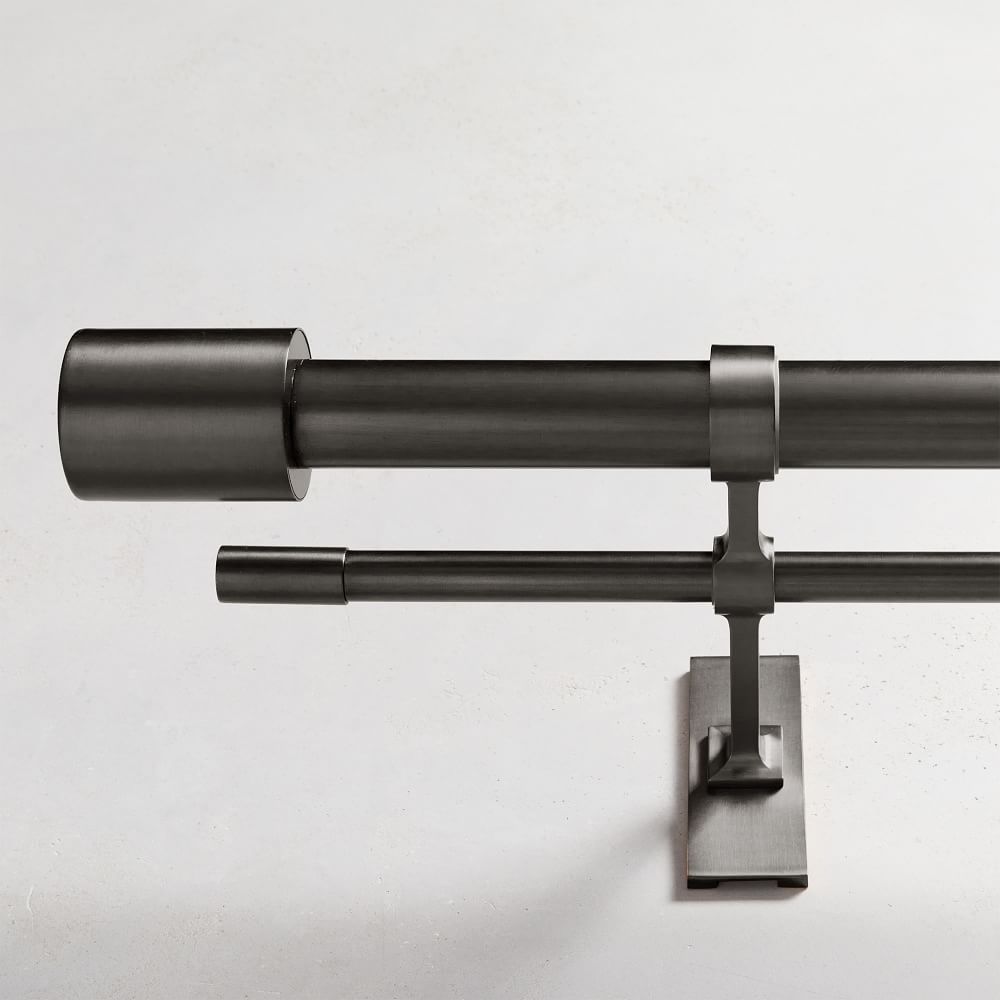 Oversized Adjustable Double Curtain Pole w/ Cylinder Finials - Dark Bronze