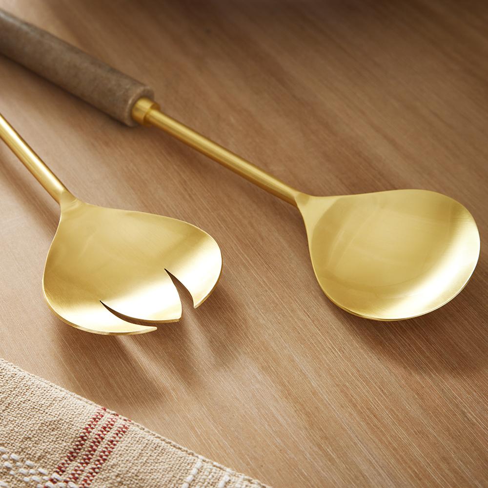 Beige Stone and Gold Travertine Salad Servers